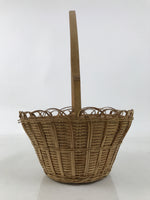 Japanese Handwoven Bamboo Basket Vtg Kago Ikebana Arrangement Handle Brown B261