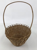 Japanese Handwoven Bamboo Basket Vtg Kago Ikebana Arrangement Handle Brown B261