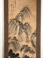 Japanese Hanging Scroll Kakejiku Vtg Man Sitting Mountains Landscape Black KJ193