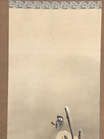 Japanese Hanging Scroll Kakejiku Vtg Winter Bird Peony Flower Straw Mat KJ170