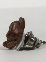 Japanese Hannya Noh Mask Tie Pin Tack Vtg Netsuke Handcarved Boxwood Brown SP3