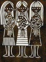 Japanese Katagami Paper Kimono Stencil Vtg Katazome Flower Girls Tulip A800