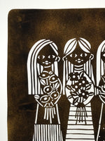 Japanese Katagami Paper Kimono Stencil Vtg Katazome Flower Girls Tulip A800