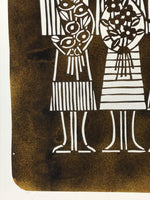 Japanese Katagami Paper Kimono Stencil Vtg Katazome Flower Girls Tulip A800