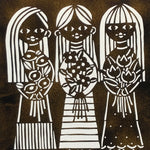 Japanese Katagami Paper Kimono Stencil Vtg Katazome Flower Girls Tulip A800