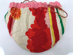 Japanese Kimono Silk Purse Kinchaku-Bukuro Bag Vtg Pouch Floral Red Pink KB99