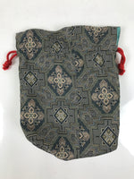 Japanese Kinchaku-Bukuro Bag Vtg Kimono Cloth Purse Pouch Geometric Floral KB95