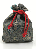 Japanese Kinchaku-Bukuro Bag Vtg Kimono Cloth Purse Pouch Geometric Floral KB95