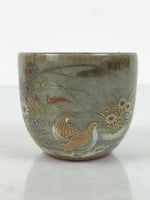 Japanese Kutani Imari Ceramic Sake Cup Vtg Tsubomi Ochoko Flowers Bird Gray G336