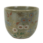 Japanese Kutani Imari Ceramic Sake Cup Vtg Tsubomi Ochoko Flowers Bird Gray G336
