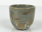 Japanese Kutani Imari Ceramic Sake Cup Vtg Tsubomi Ochoko Flowers Bird Gray G337