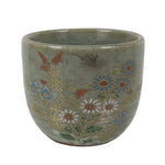 Japanese Kutani Imari Ceramic Sake Cup Vtg Tsubomi Ochoko Flowers Bird Gray G337