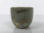 Japanese Kutani Imari Ceramic Sake Cup Vtg Tsubomi Ochoko Flowers Bird Gray G338