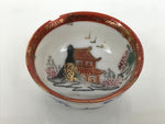 Japanese Kutani Imari Porcelain Sake Cup Vtg Tsubomi Ochoko Mountain Temple G343
