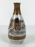Japanese Kutani Porcelain Sake Bottle Tokkuri White Gold Court Carriage TS893