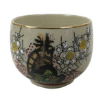 Japanese Kutani Porcelain Teacup Vtg Ducks Plum Blossom Beige Red Yunomi TC596