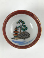Japanese Kutani Ware Porcelain Sake Cup Vtg Tsubomi Ochoko Pagoda Pine Tree G231