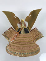 Japanese Lacquer Wood Boxed Kabuto Samurai Helmet Vtg Display Gold Dragon ID660