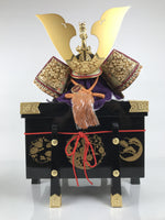 Japanese Lacquer Wood Boxed Kabuto Samurai Helmet Vtg Display Gold Dragon ID660