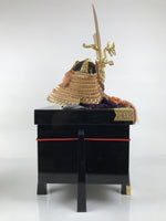 Japanese Lacquer Wood Boxed Kabuto Samurai Helmet Vtg Display Gold Dragon ID660
