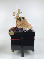 Japanese Lacquer Wood Boxed Kabuto Samurai Helmet Vtg Display Gold Dragon ID660
