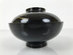 Japanese Lacquer Wood Lidded Bowl Owan Vtg Makie Black Gold Pinecone Needle LB17