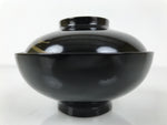 Japanese Lacquer Wood Lidded Bowl Owan Vtg Makie Black Gold Pinecone Needle LB17