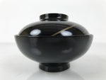 Japanese Lacquer Wood Lidded Bowl Owan Vtg Makie Black Gold Pinecone Needle LB17
