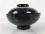 Japanese Lacquer Wood Lidded Bowl Owan Vtg Makie Black Gold Pinecone Needle LB17