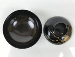 Japanese Lacquer Wood Lidded Bowl Owan Vtg Makie Black Gold Pinecone Needle LB17