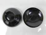 Japanese Lacquer Wood Lidded Bowl Owan Vtg Makie Black Gold Pinecone Needle LB17