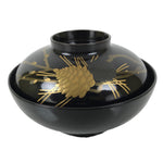 Japanese Lacquer Wood Lidded Bowl Owan Vtg Makie Black Gold Pinecone Needle LB17