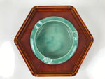 Japanese Lacquer Wood Stand Porcelain Ashtray Shunkei-Nuri Green Hexagon LWB105