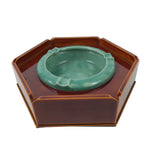 Japanese Lacquer Wood Stand Porcelain Ashtray Shunkei-Nuri Green Hexagon LWB105