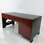 Japanese Lacquered Wooden Floor Desk Vtg Low Table 2 Drawers Cabinet Red T408