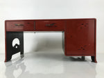 Japanese Lacquered Wooden Floor Desk Vtg Low Table 2 Drawers Cabinet Red T408