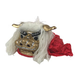 Japanese Lacquered Wooden Shishi Dancing Lion Dog Mask Komainu Red Fabric OM96