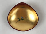 Japanese Lacquerware Replica Gilt Bowl Vtg Shell Sweets Dish Gold Red Flower L76