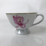 Japanese Meito Porcelain Western Teacup Vtg Iris Flower Pink Purple TC530