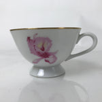 Japanese Meito Porcelain Western Teacup Vtg Iris Flower Pink Purple TC531