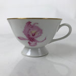 Japanese Meito Porcelain Western Teacup Vtg Iris Flower Pink Purple TC532