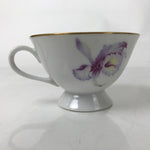 Japanese Meito Porcelain Western Teacup Vtg Iris Flower Pink Purple TC532