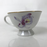 Japanese Meito Porcelain Western Teacup Vtg Iris Flower Pink Purple TC533