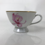 Japanese Meito Porcelain Western Teacup Vtg Iris Flower Pink Purple TC534