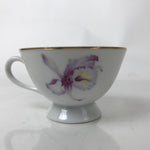 Japanese Meito Porcelain Western Teacup Vtg Iris Flower Pink Purple TC534