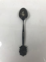 Japanese Metal Spoon Vtg Teaspoon Small Coffee Silver Emblem Blue Enamel JK928