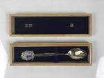 Japanese Metal Spoon Vtg Teaspoon Small Coffee Silver Emblem Wooden Box JK932