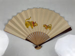 Japanese Miniature Paper Folding Fan Sensu Bamboo Frame Yellow Tiger Toy 4D965