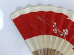 Japanese Miniature Paper Folding Fan Vtg Sensu Bamboo Frame Plum Pine Red 4D970