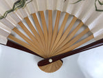 Japanese Miniature Paper Folding Fan Vtg Sensu Bamboo Frame Rooster Silver 4D969